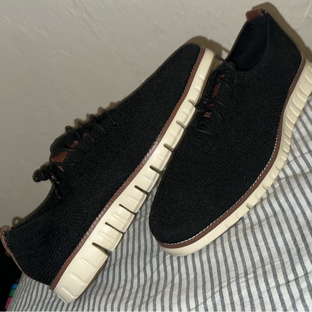 Cole Haan Black Knit Sneakers with Cream Sole and Brown Trim